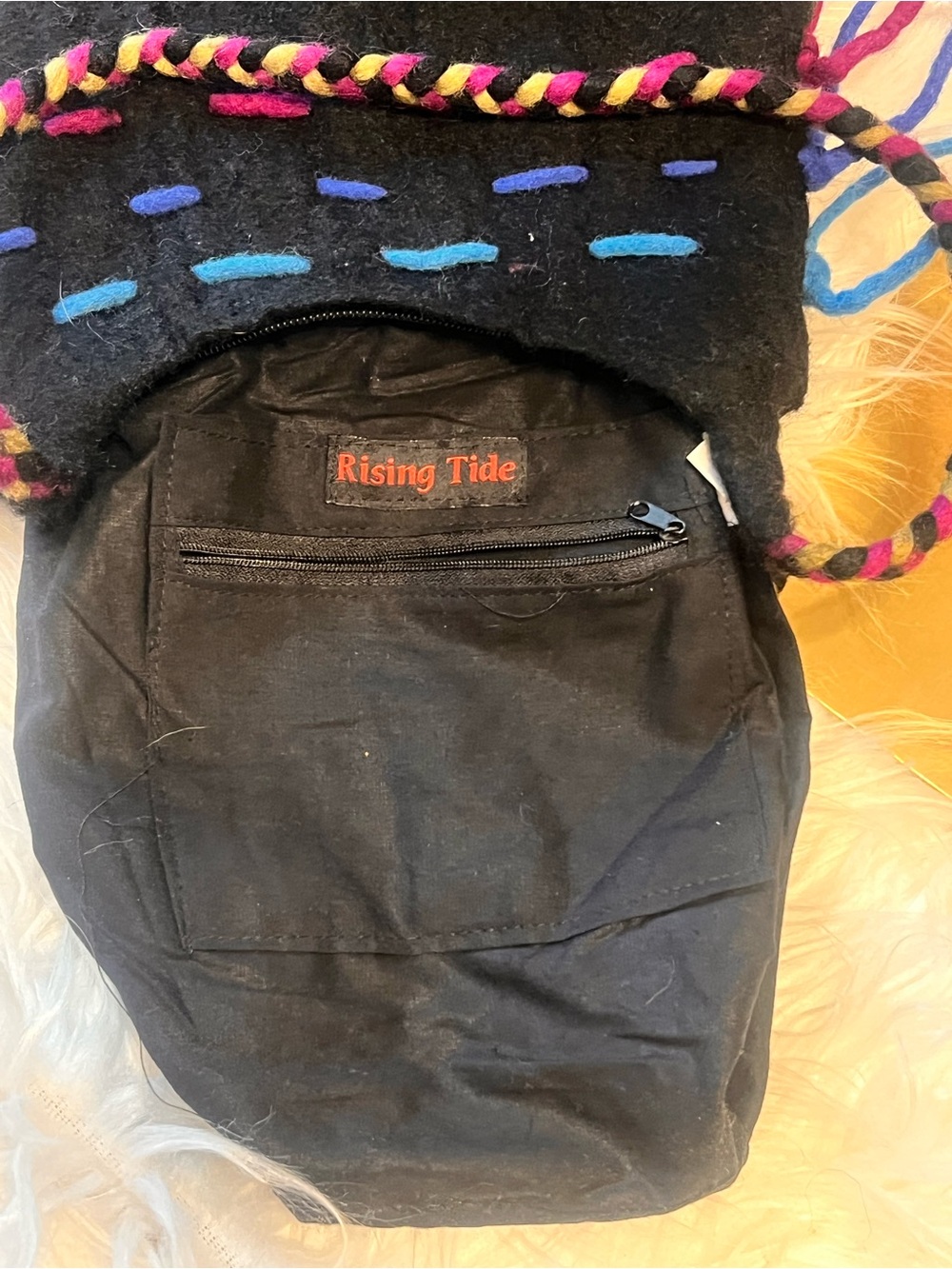 Rising Tide hand. made Black & Purple wool Felt Flower Shoulder Bag - Picture 6 of 11